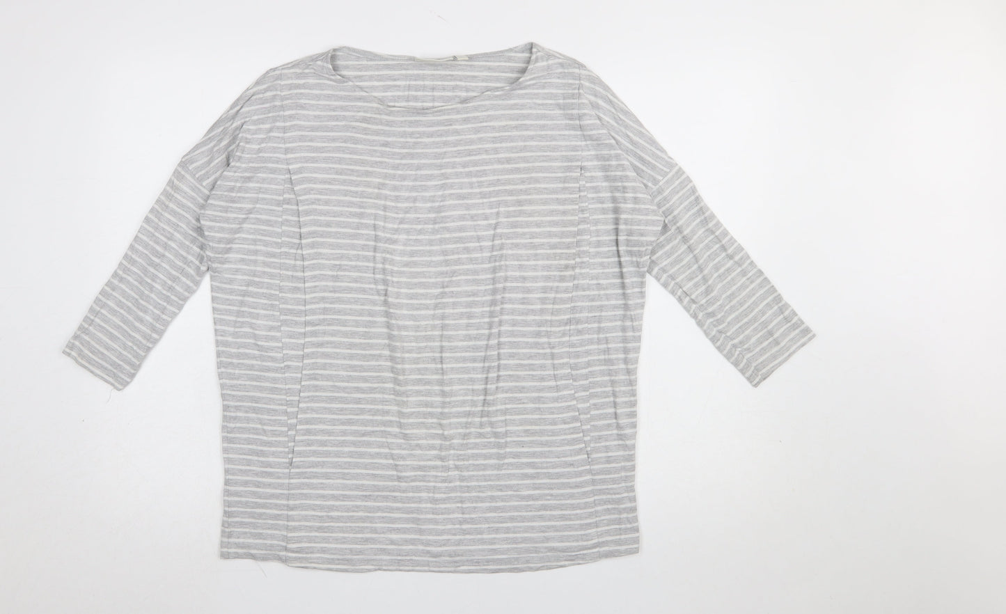 JoJo Maman Bébé Women's Grey Striped 3/4 Sleeve Jersey Top M