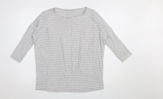 JoJo Maman Bébé Women's Grey Striped 3/4 Sleeve Jersey Top M