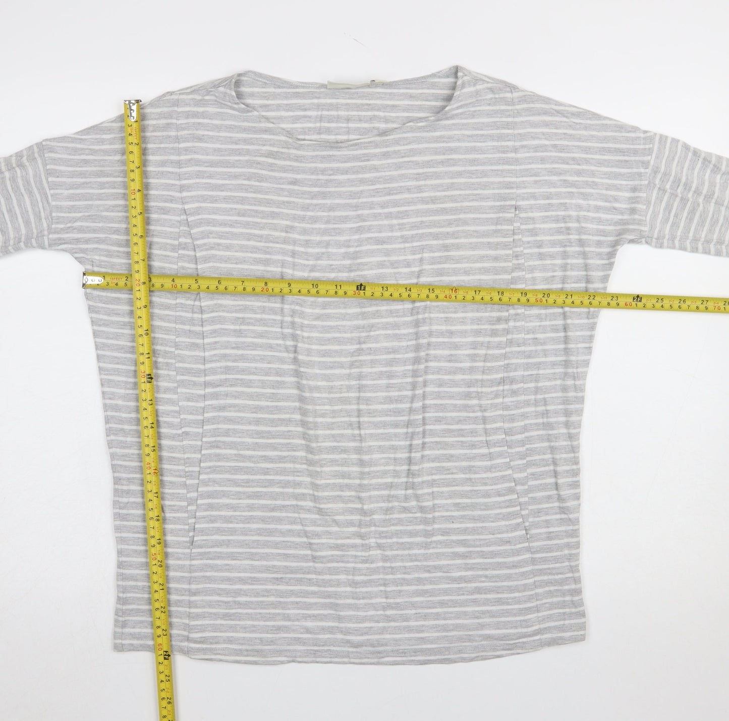 JoJo Maman Bébé Women's Grey Striped 3/4 Sleeve Jersey Top M