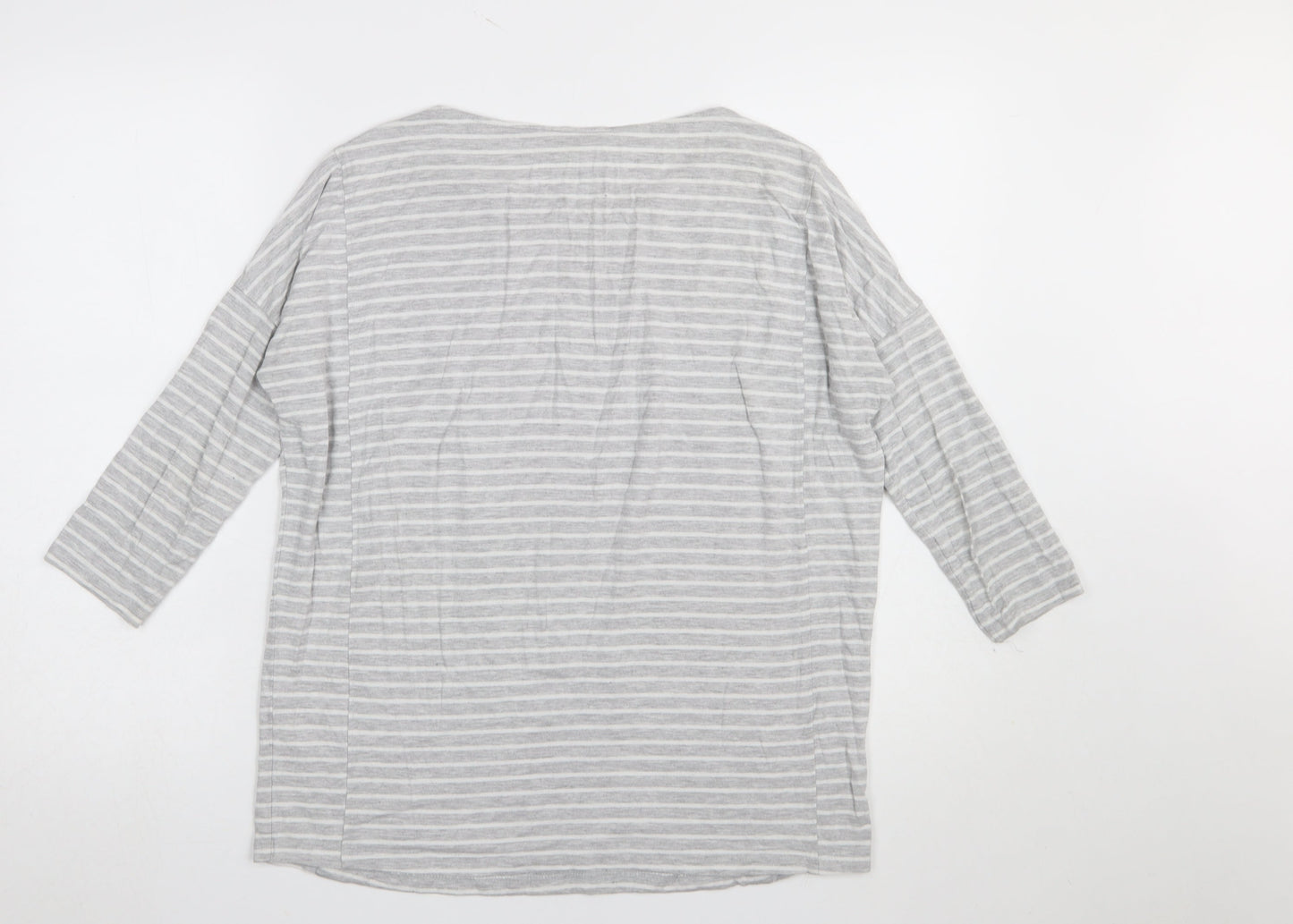 JoJo Maman Bébé Women's Grey Striped 3/4 Sleeve Jersey Top M