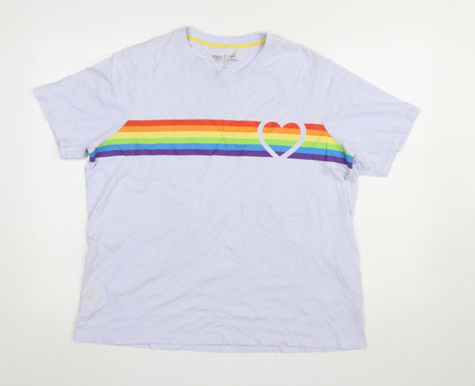 Marks and Spencer Women's Blue Rainbow Pride Cotton T-Shirt Size L
