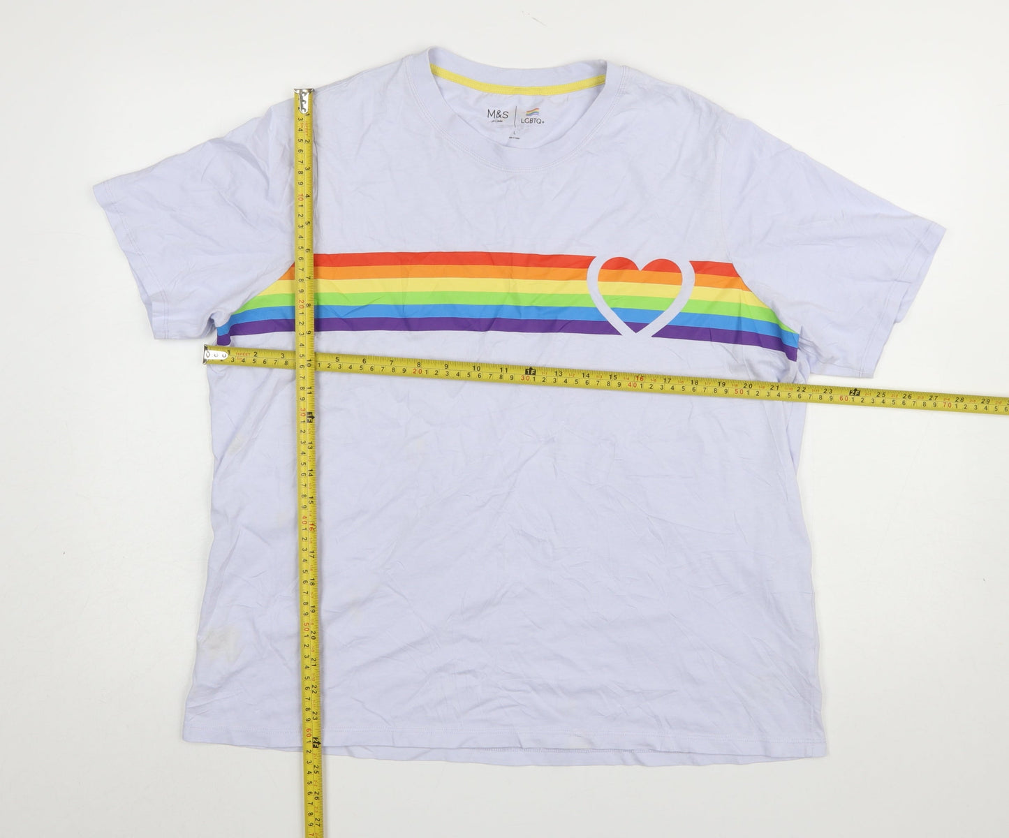 Marks and Spencer Women's Blue Rainbow Pride Cotton T-Shirt Size L