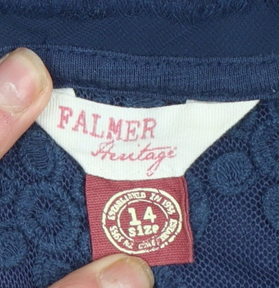 Falmer Heritage Women's Blue Lace Cotton Blouse Size 14