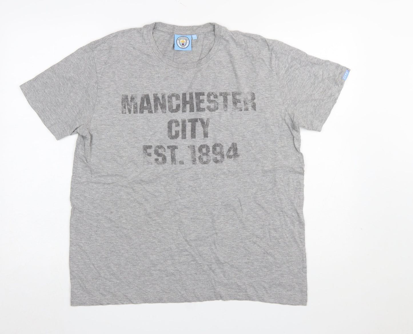 Manchester City Grey Men's Medium Crew Neck Graphic T-Shirt