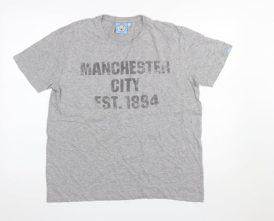 Manchester City Grey Men's Medium Crew Neck Graphic T-Shirt