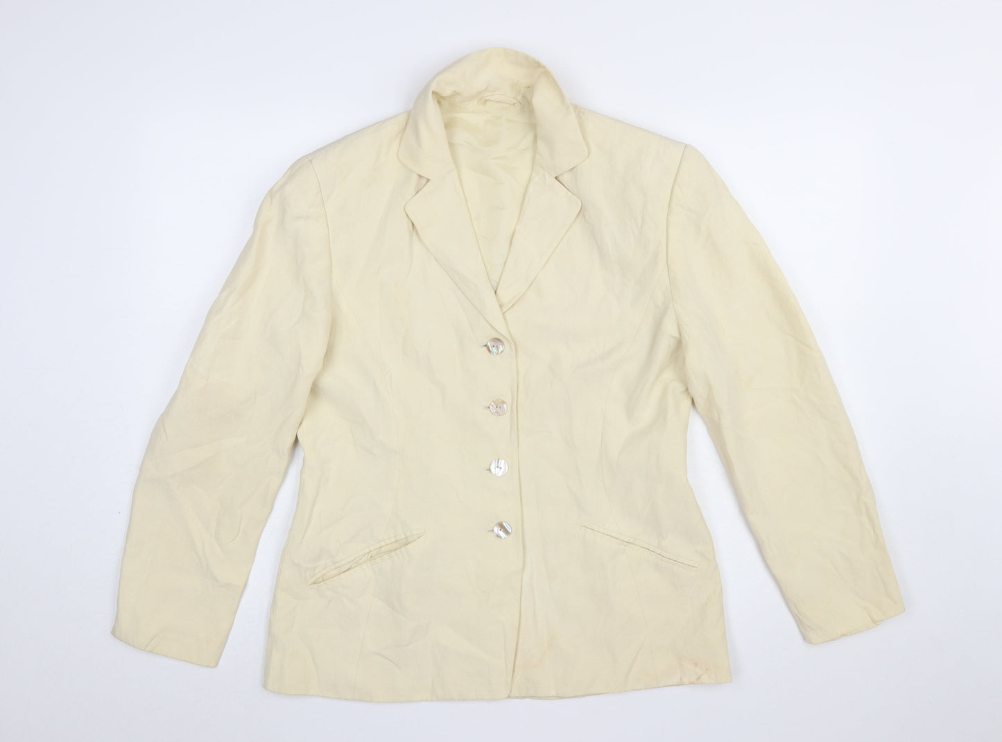 Betty Barclay Women Beige Linen Silk Blazer Size 12 Single-Breasted