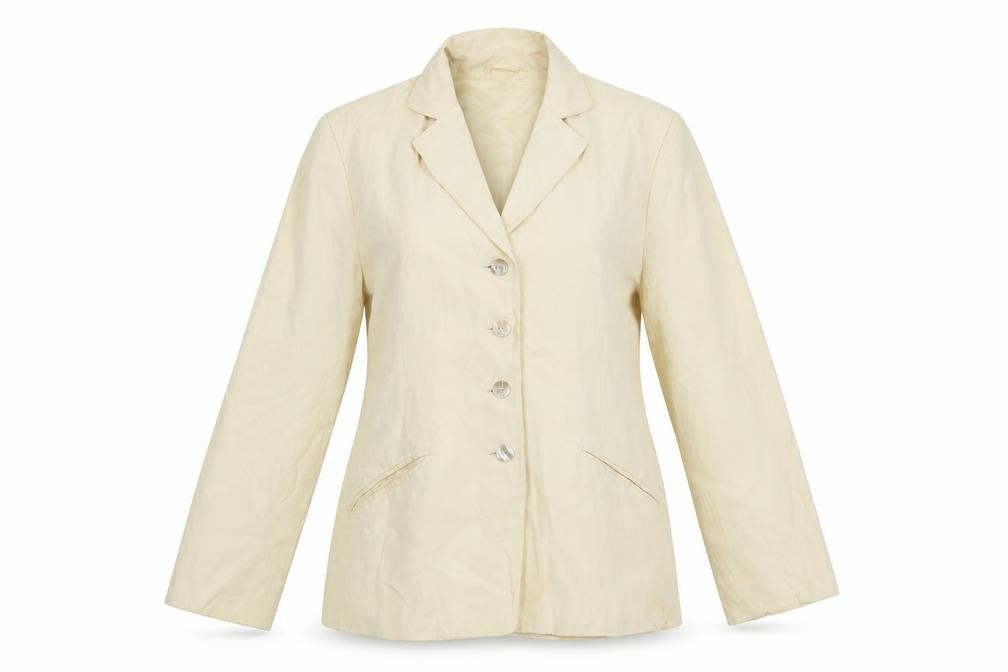 Betty Barclay Women Beige Linen Silk Blazer Size 12 Single-Breasted