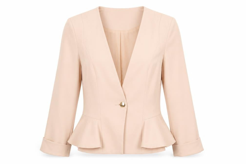 Miss Selfridge Women Beige Peplum Blazer Jacket UK 14 Lined Single Button