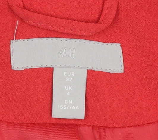 H&M Women's Red Shawl Lapel Blazer Jacket UK 4 Regular Fit