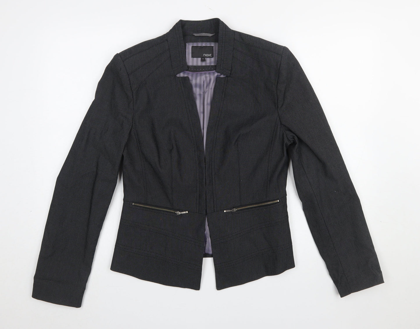 Next Women's Black Size 12 Tailored Herringbone Cotton Blazer