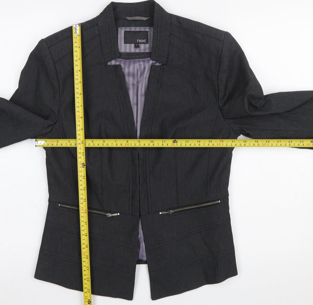 Next Women's Black Size 12 Tailored Herringbone Cotton Blazer