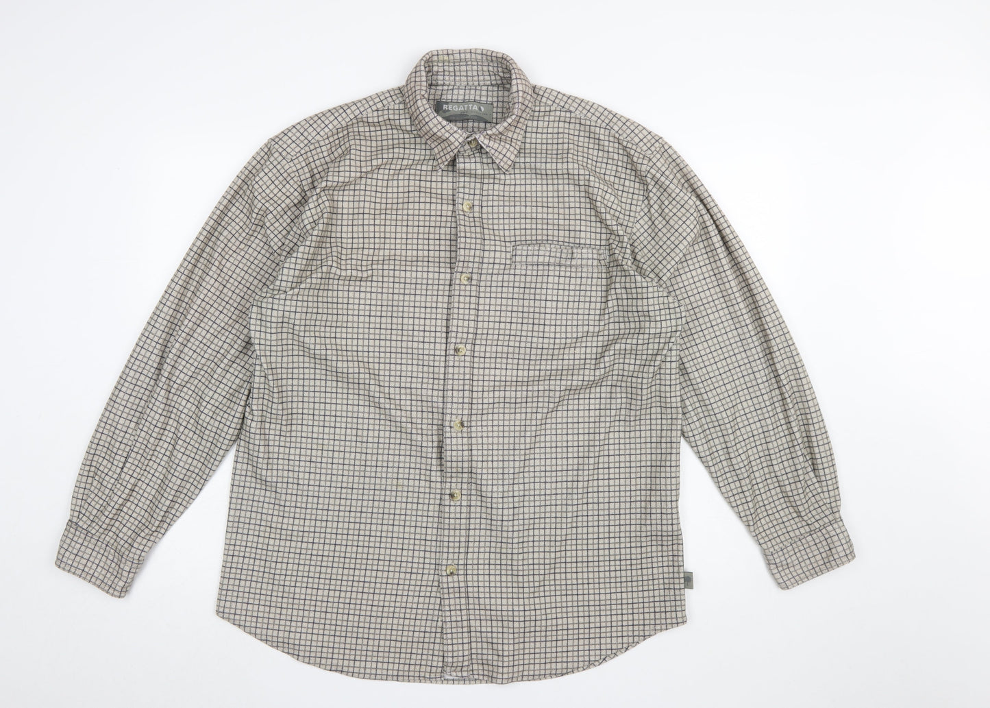 Regatta Men's Beige Check Long Sleeve Button-Up Shirt Size L