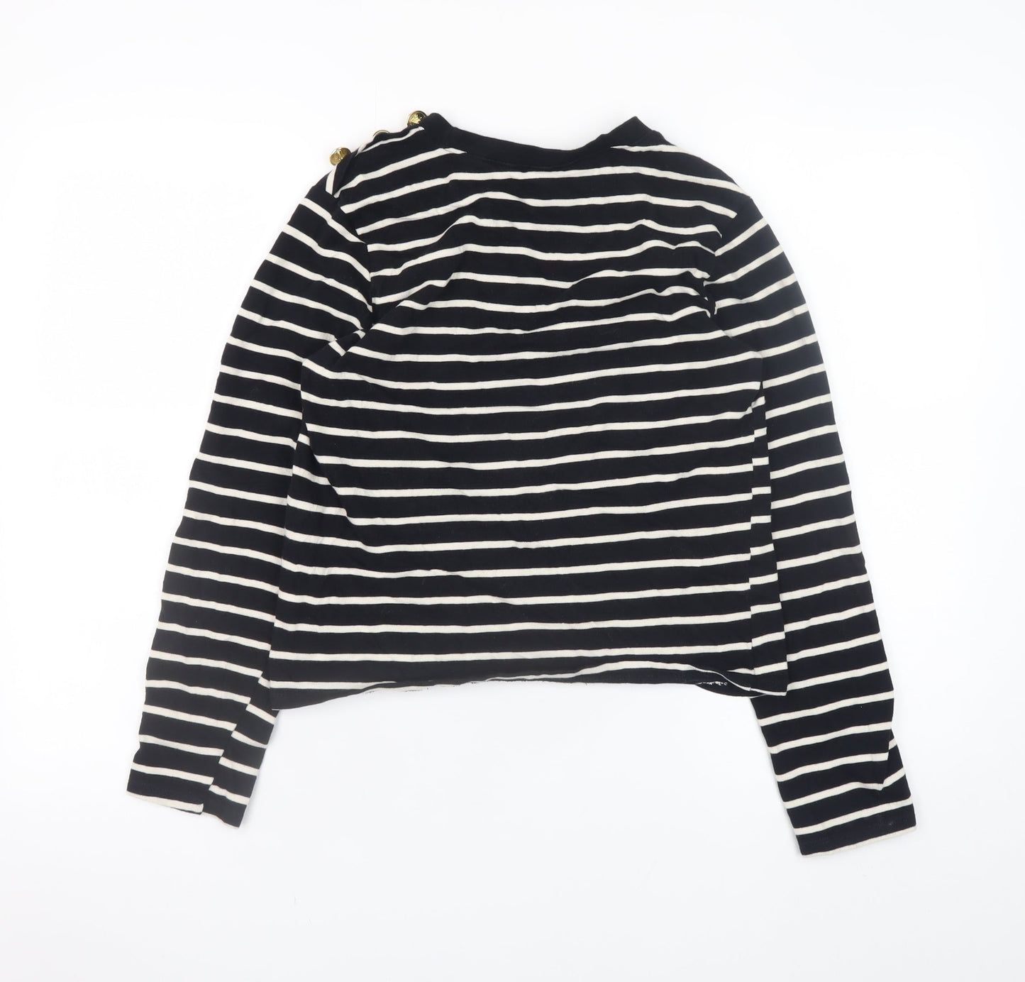 H&M Women Black White Striped Long Sleeve Cotton Boat Neck Top Size S