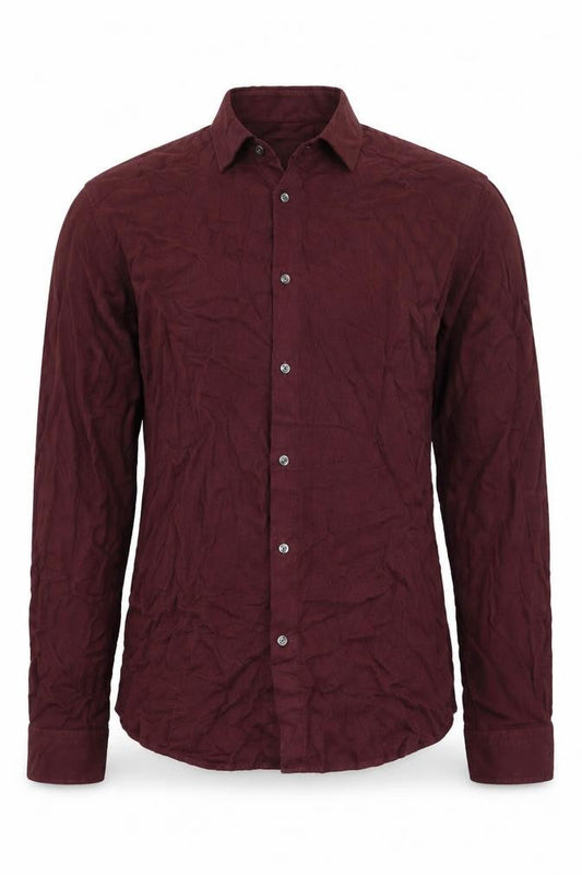Reiss Men's Burgundy Slim Fit Long Sleeve Button-Up Shirt Size L