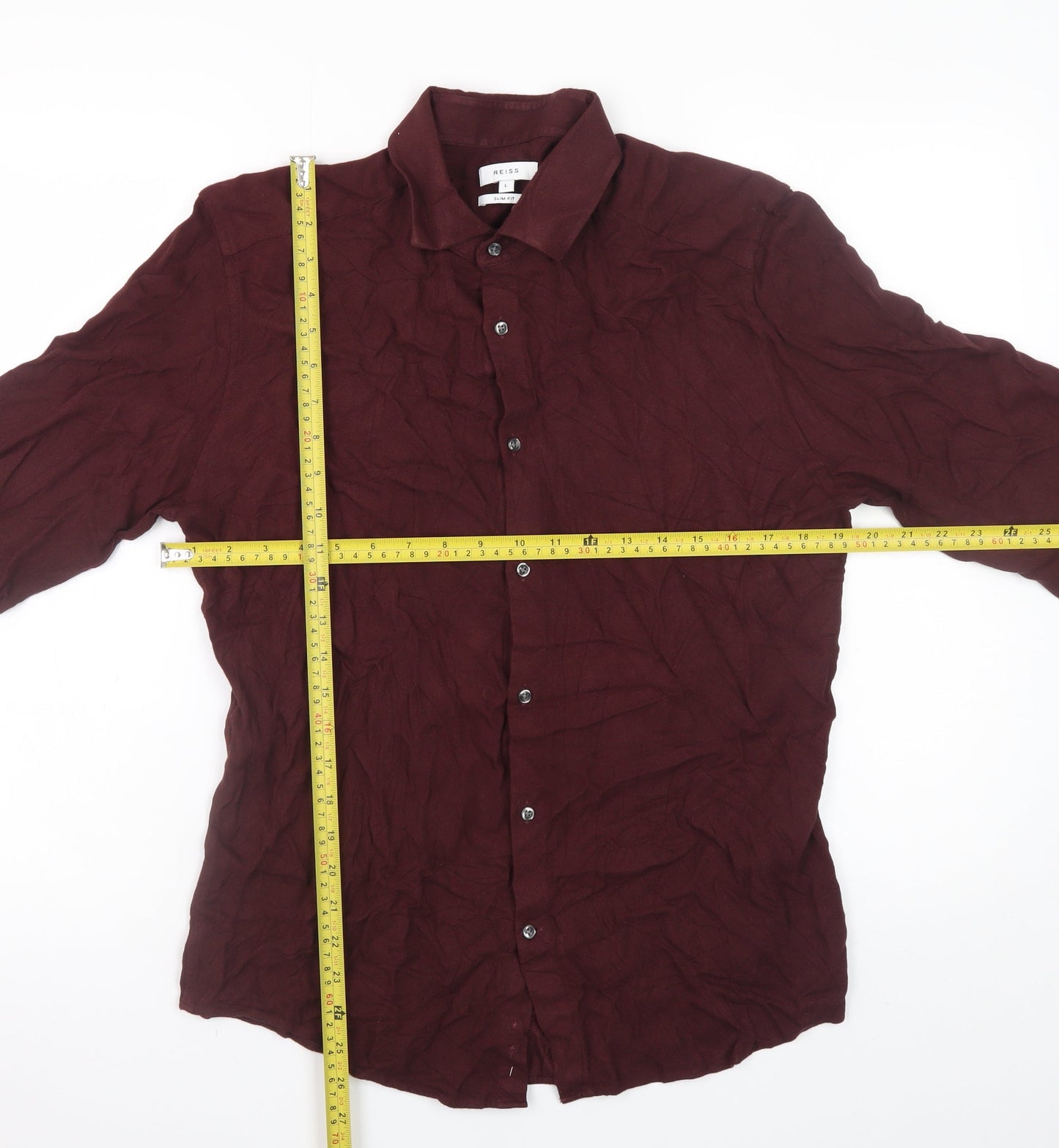 Reiss Men's Burgundy Slim Fit Long Sleeve Button-Up Shirt Size L