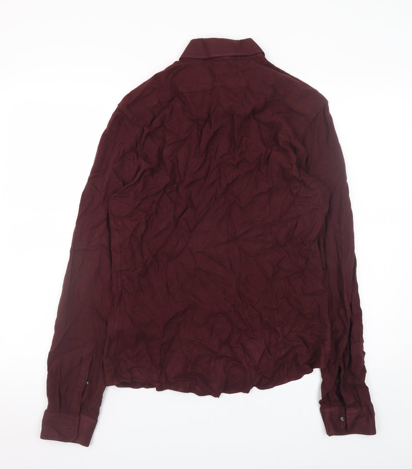 Reiss Men's Burgundy Slim Fit Long Sleeve Button-Up Shirt Size L