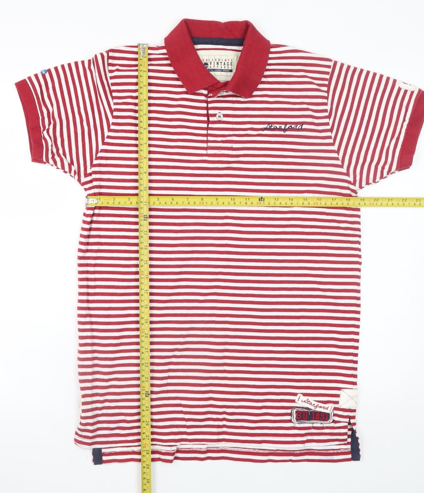 Collegiate Vintage Apparel Men's Red White Striped Polo Shirt Medium