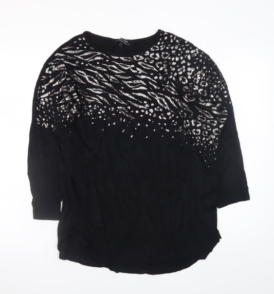 JD Williams Women Black Animal Print Tunic Blouse Size 14