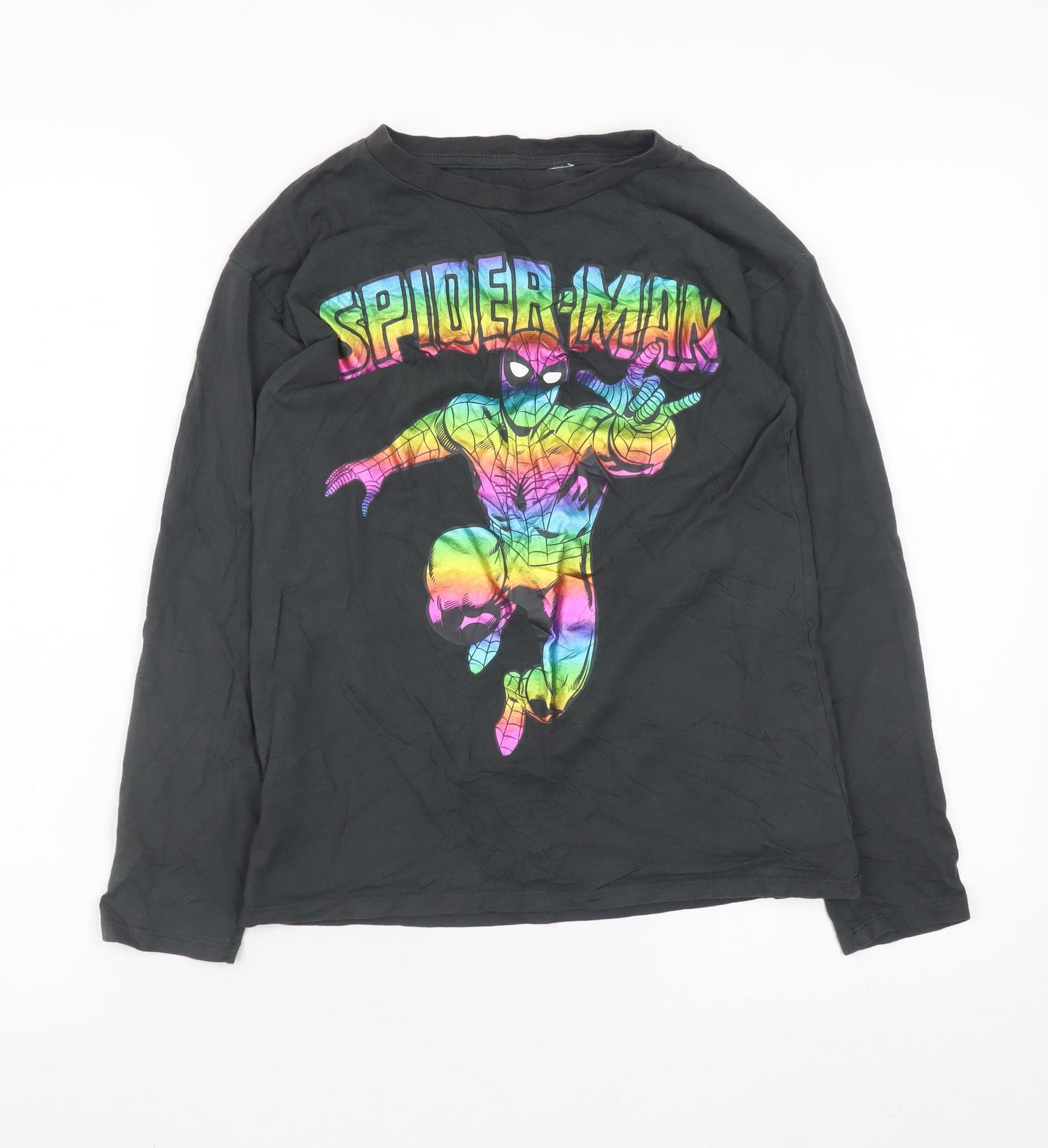 H&M Boys Black Spider-Man Long Sleeve Graphic T-Shirt 8-10 Years