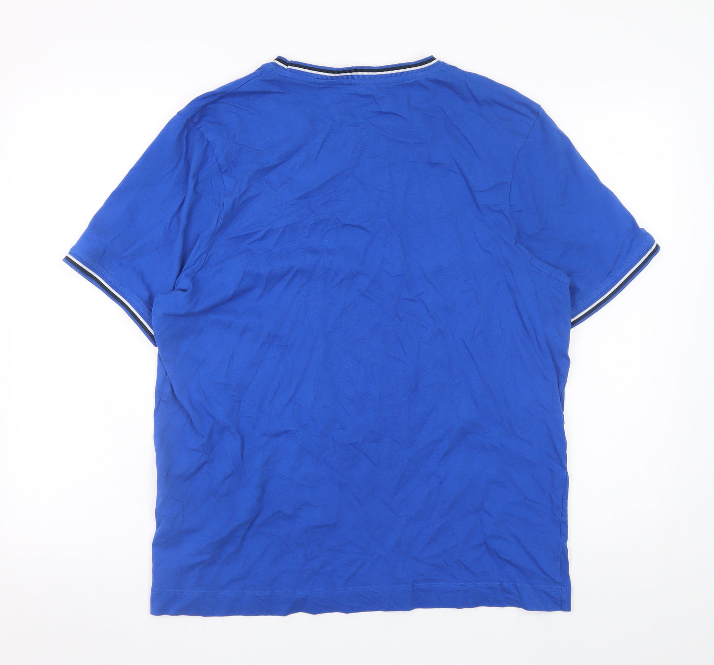 Slazenger Men Blue L Crew Neck Short Sleeve Cotton T-Shirt