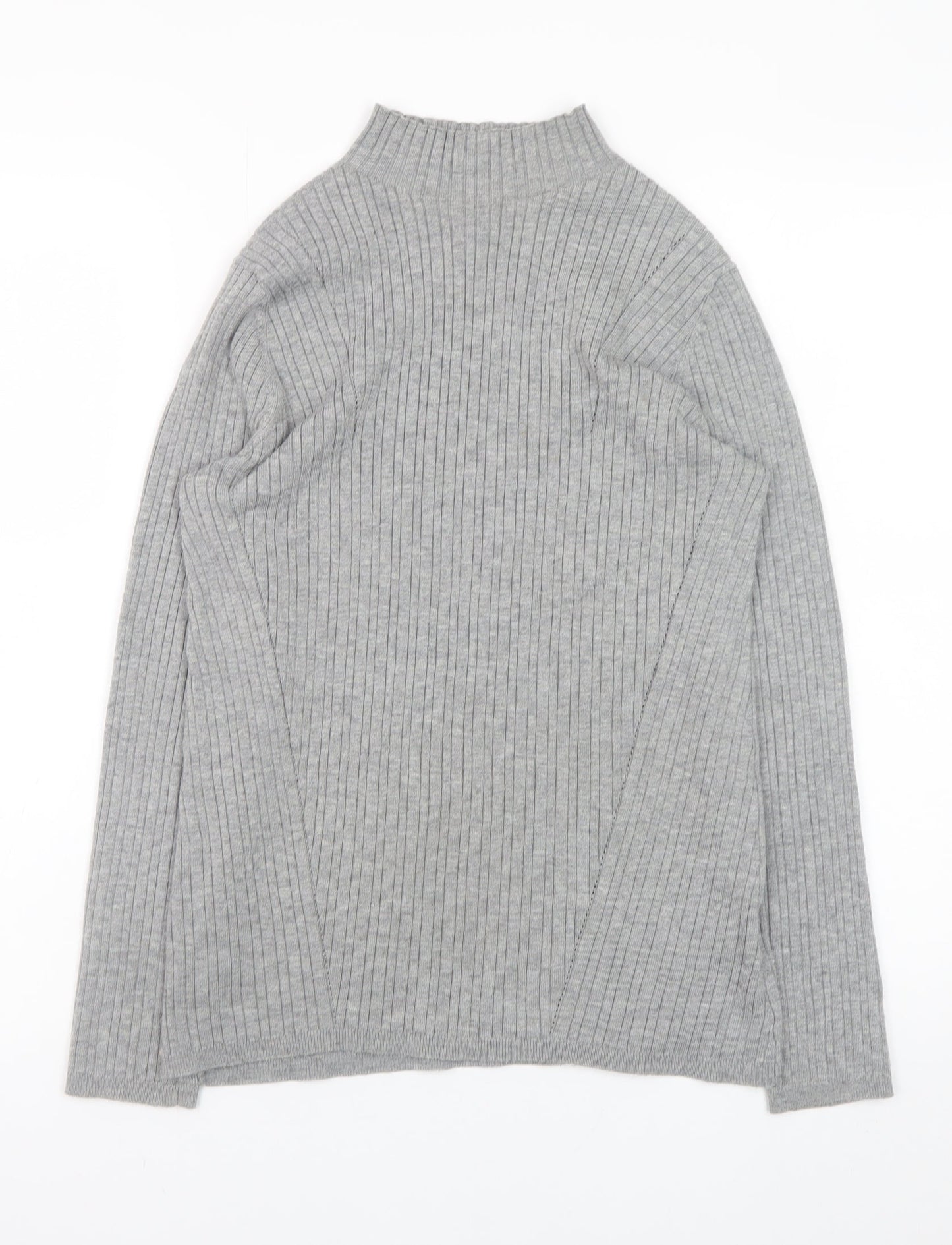Monsoon Womens Grey Ribbed Mock Neck Knit Jumper Size M