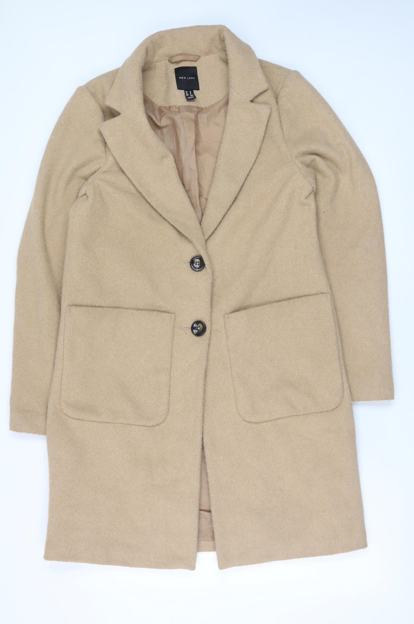 New Look Womens Beige Mid-Length Overcoat UK 10 Lined Classic Style