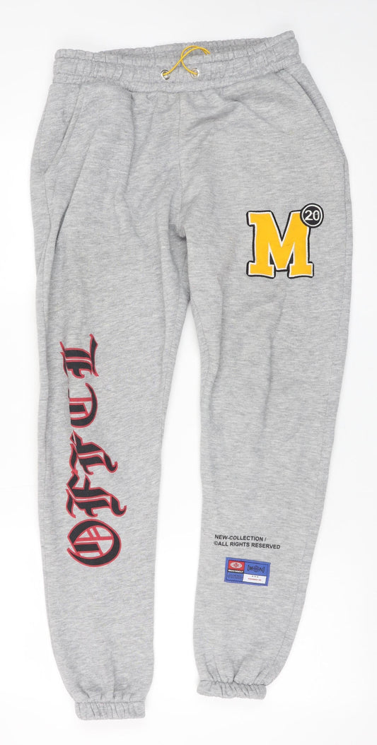 boohooMAN Men's Grey M College Logo Jogger Sweatpants