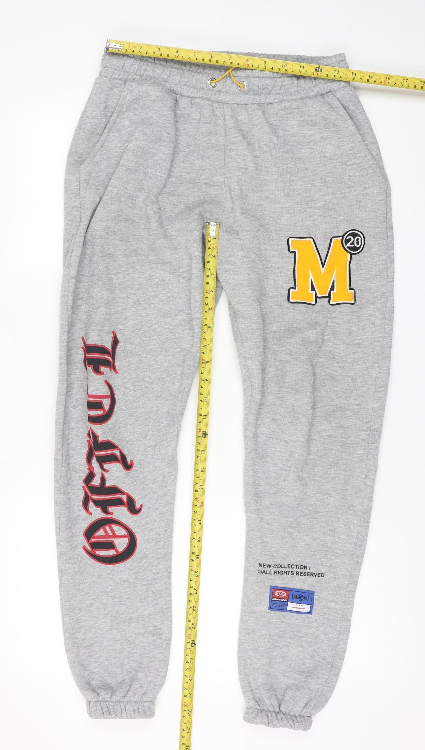 boohooMAN Men's Grey M College Logo Jogger Sweatpants
