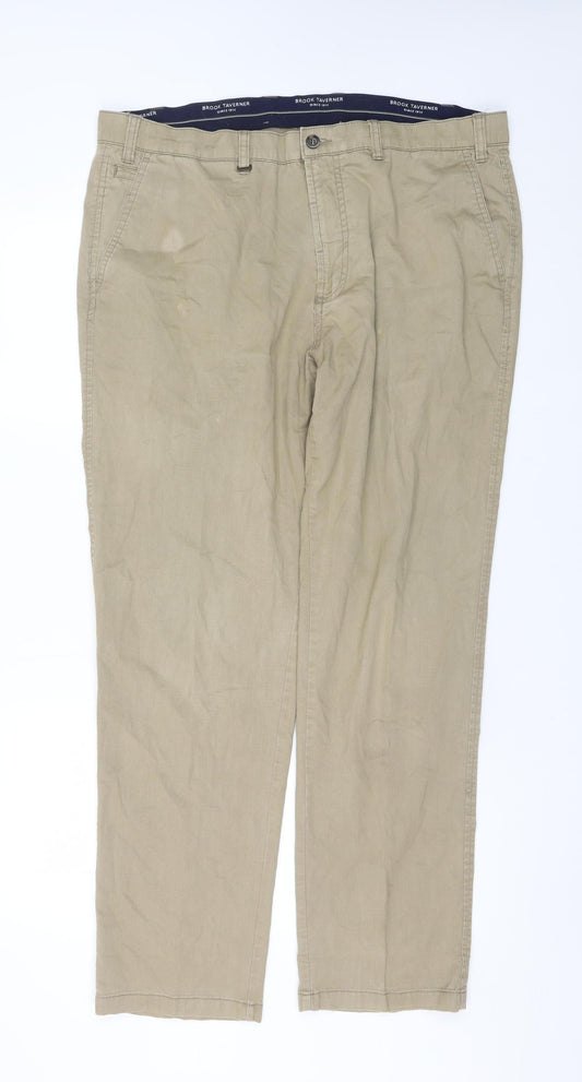Brook Taverner Men's Beige Chino Trousers 40R Regular Fit Cotton Blend