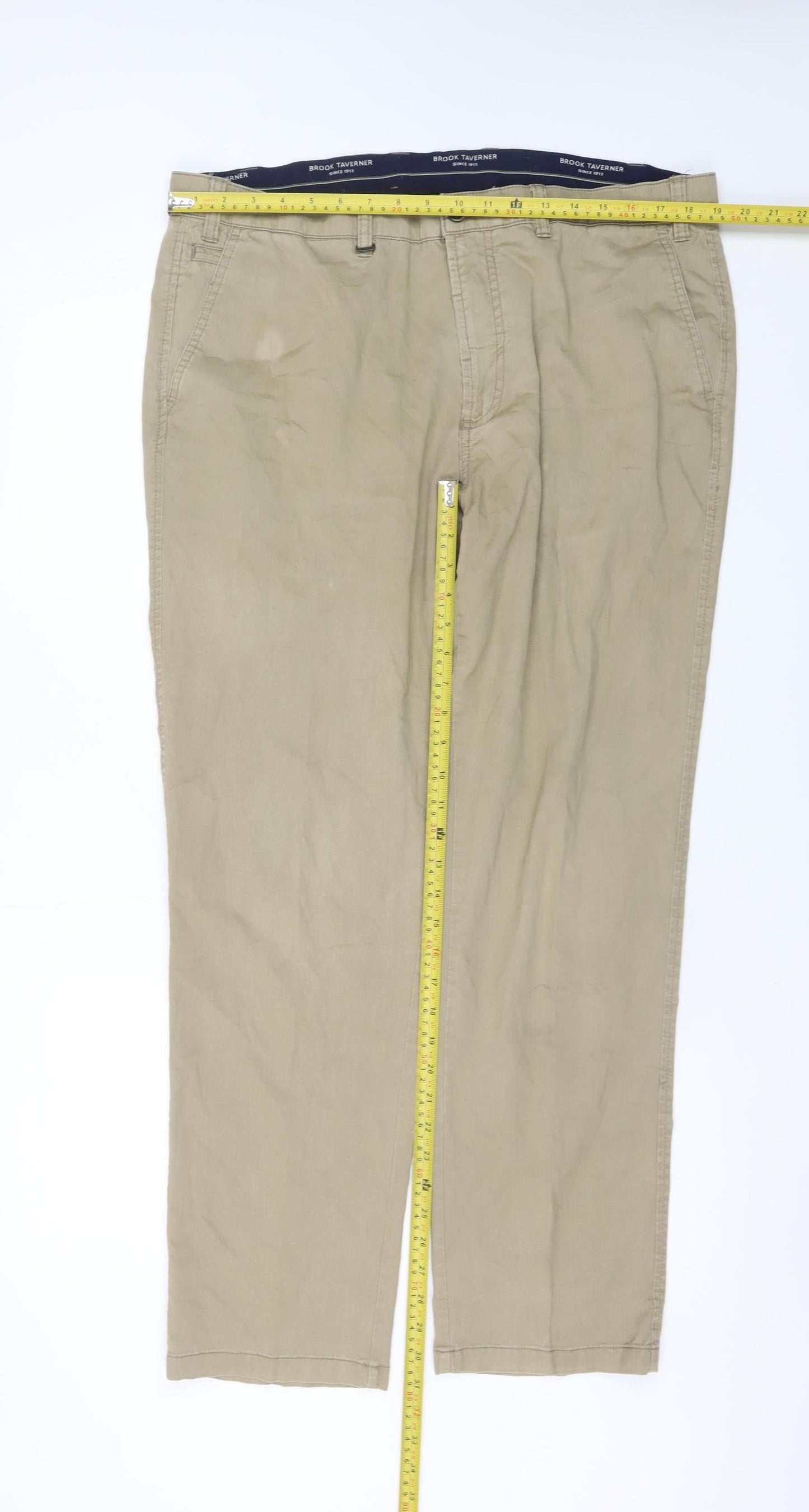 Brook Taverner Men's Beige Chino Trousers 40R Regular Fit Cotton Blend