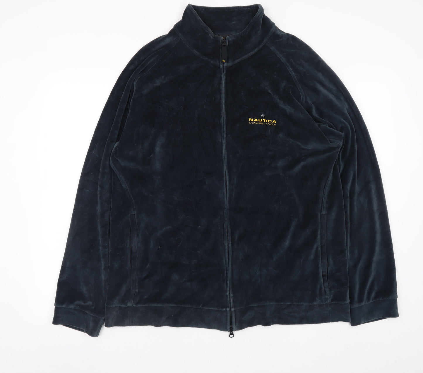 Nautica Men Blue M Velour Full Zip Jacket Stand Collar