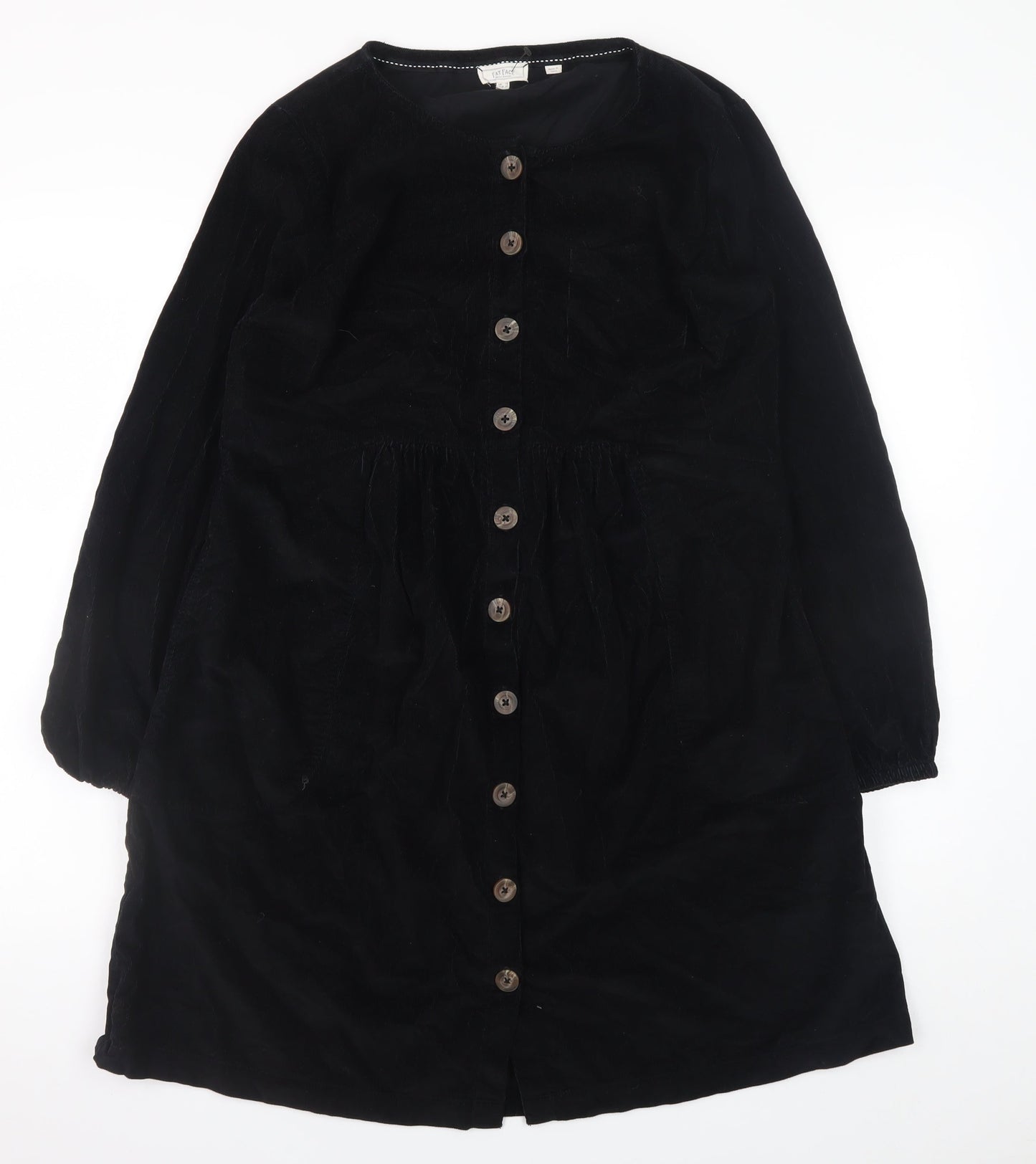 Fat Face Women Black Cotton Long Sleeve Shirt Dress Size 12