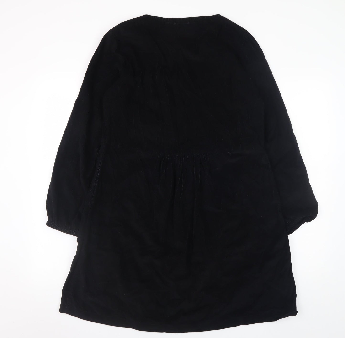 Fat Face Women Black Cotton Long Sleeve Shirt Dress Size 12
