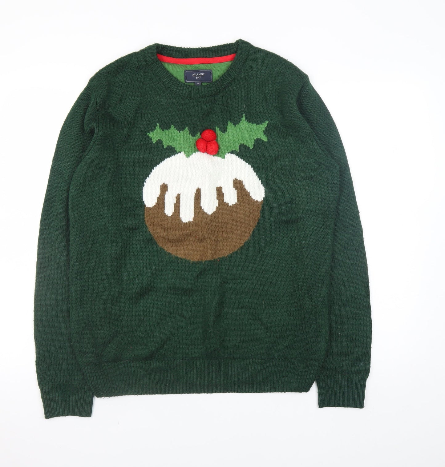 Atlantic Bay Men's Green Christmas Pudding Jumper M Knit Pullover