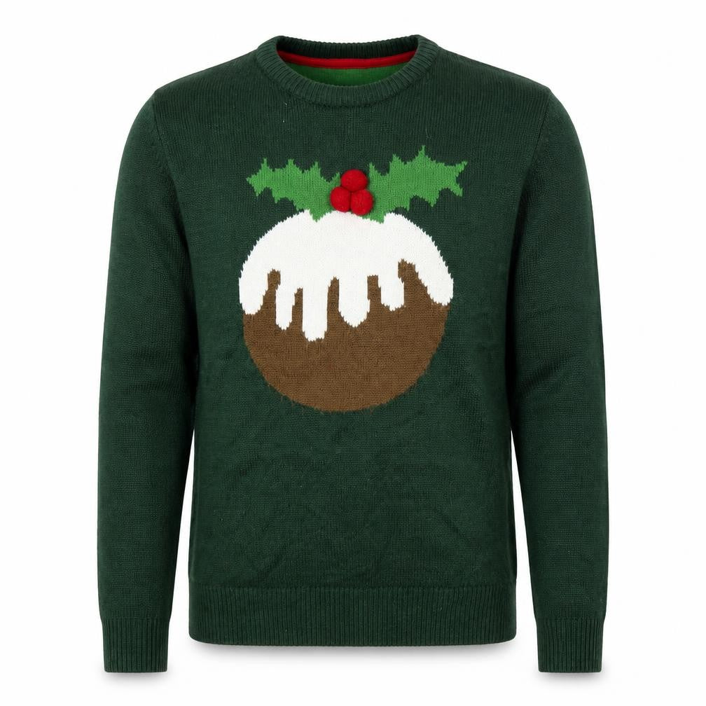 Atlantic Bay Men's Green Christmas Pudding Jumper M Knit Pullover