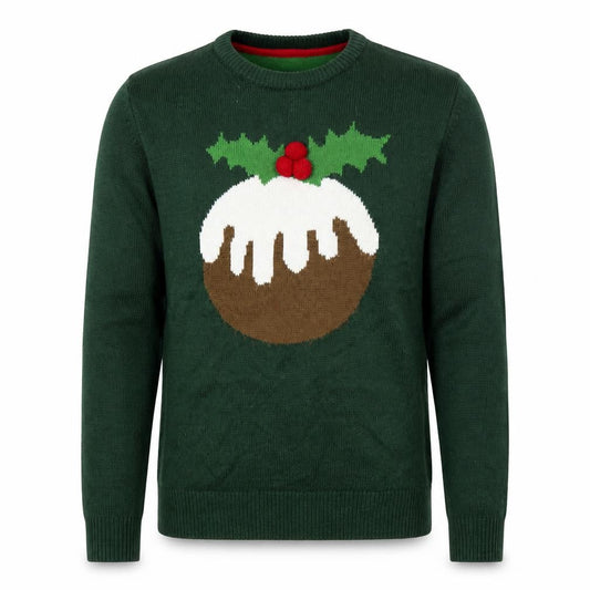 Front view of Atlantic Bay Men's Green Christmas Pudding Jumper M Knit Pullover