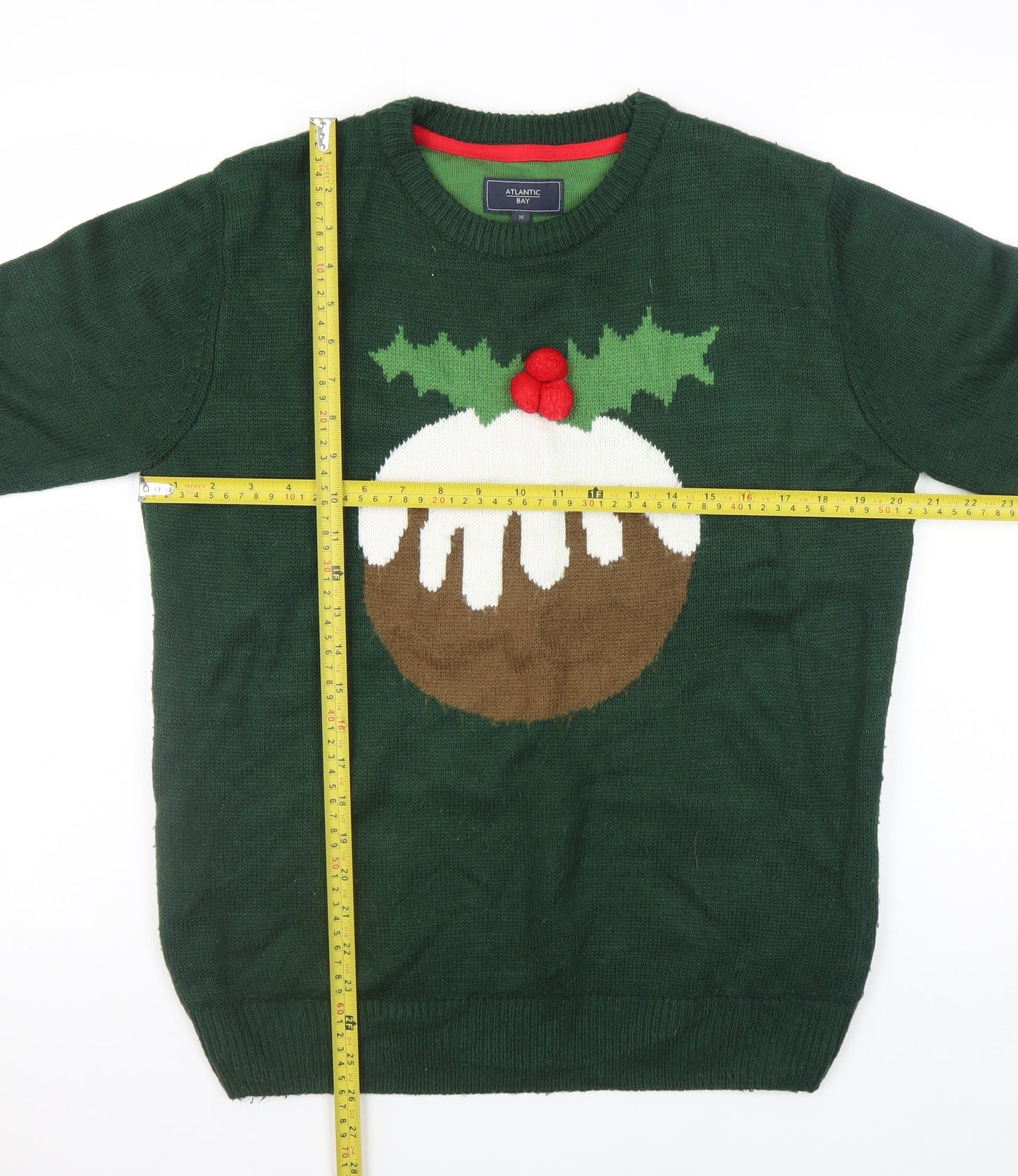 Atlantic Bay Men's Green Christmas Pudding Jumper M Knit Pullover