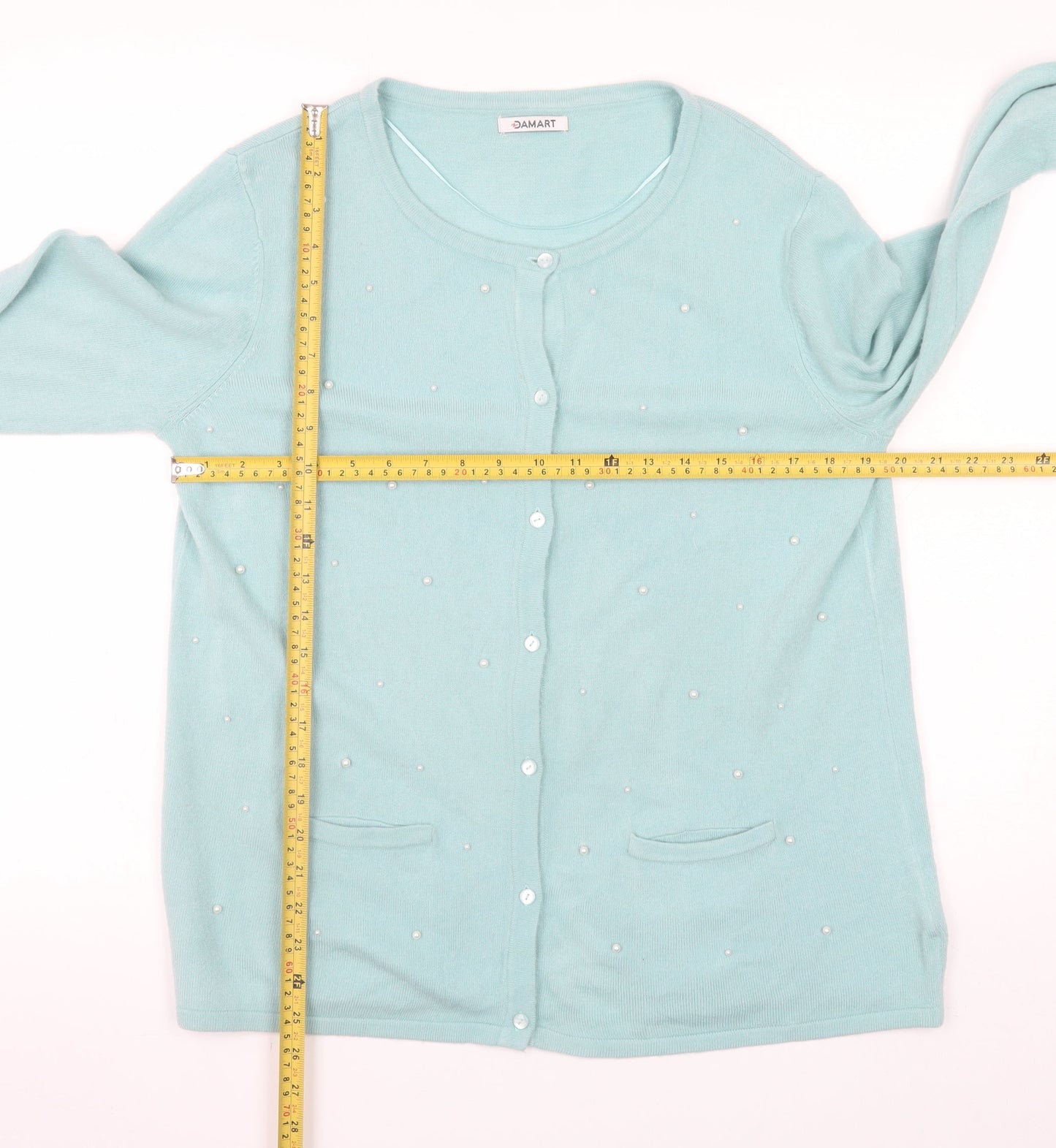 Damart Women Blue Beaded Cardigan UK 14/16 Long Sleeve Knit