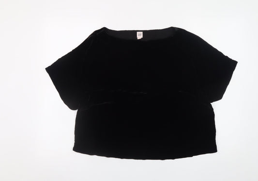 GAP Womens Black Velvet Short Sleeve Blouse Size L Relaxed Fit