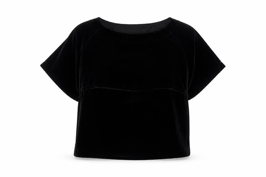 Gap Womens Black Velvet Short Sleeve Blouse Size L Relaxed Fit