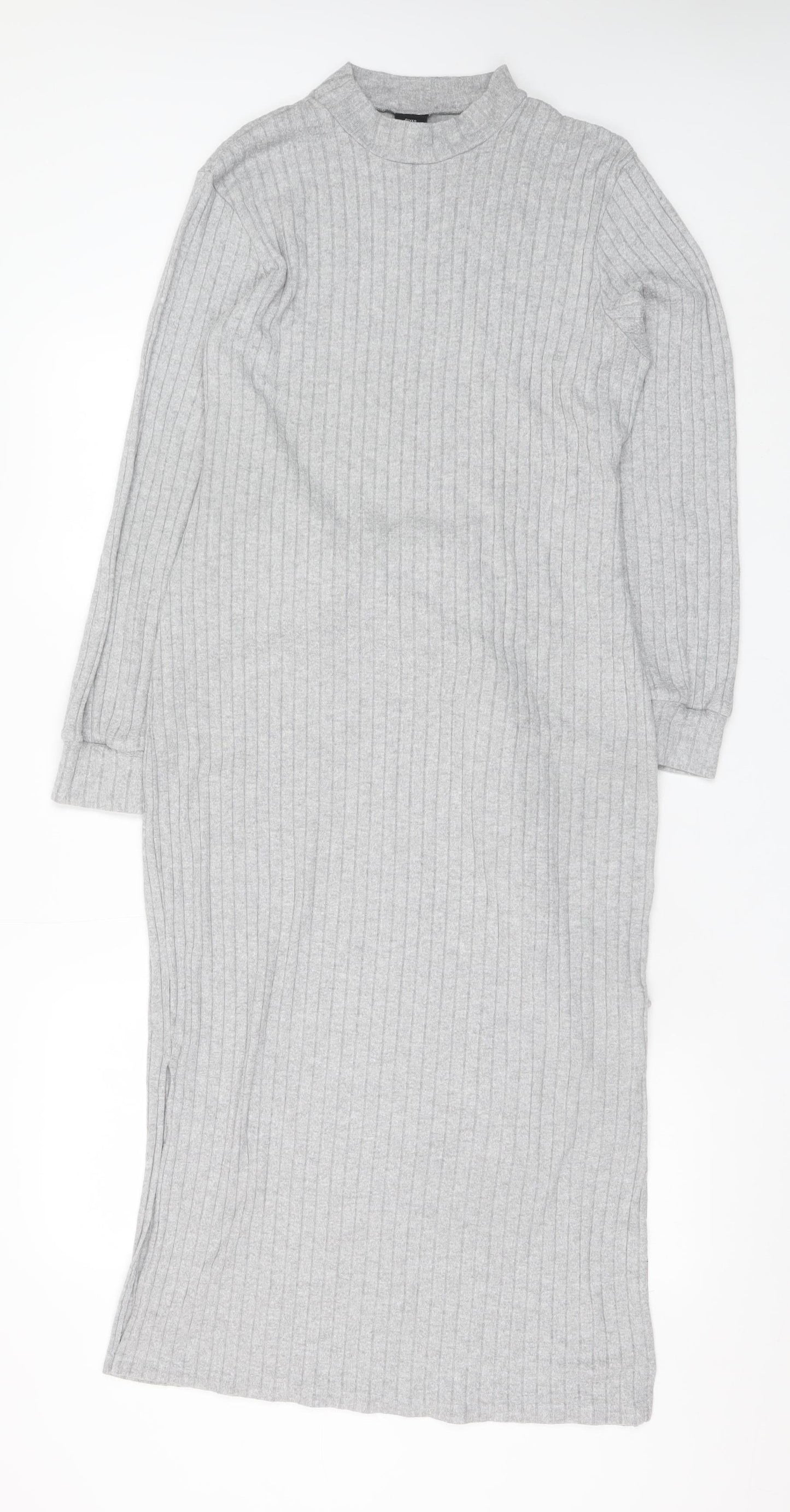 River Island Women’s Grey Ribbed Knit Belted Midi Bodycon Dress Size 16