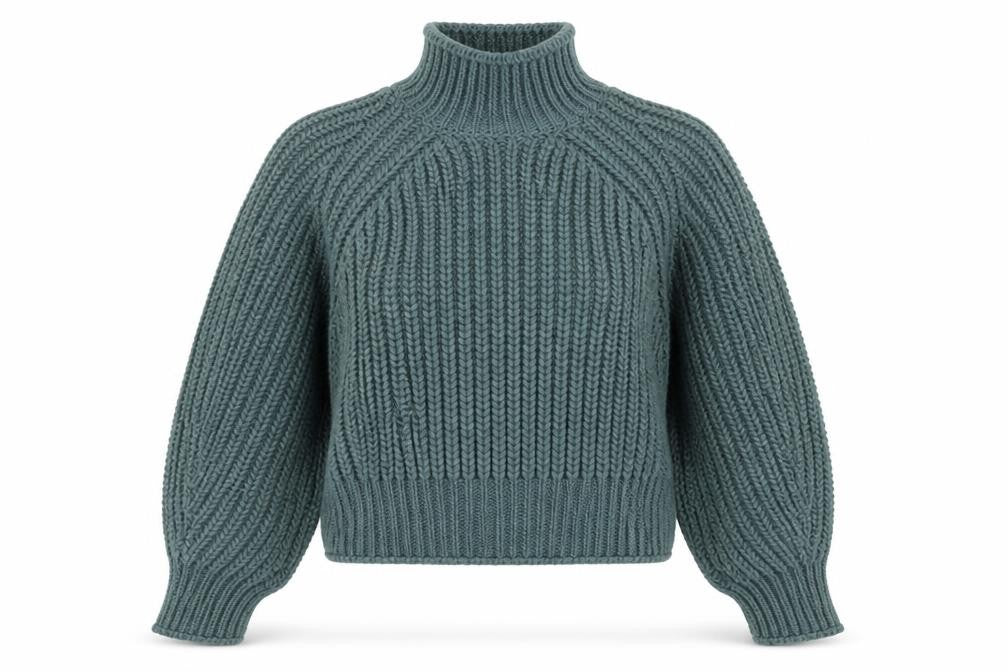 H&M Women Green Chunky Knit High Neck Pullover Jumper Size 12