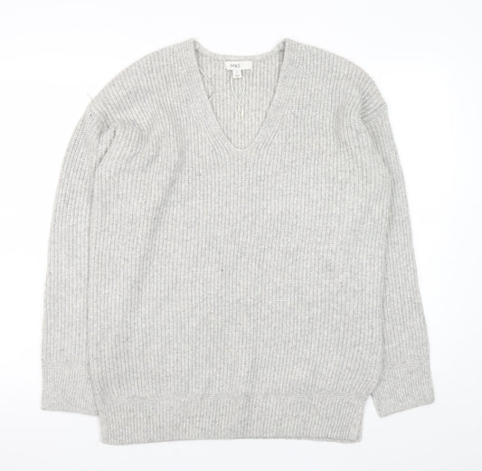 Marks and Spencer Women’s Grey V-Neck Ribbed Knit Pullover Jumper M