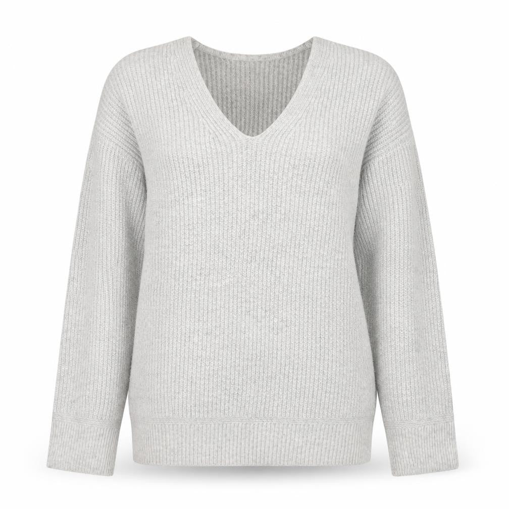 Marks & Spencer Women’s Grey V-Neck Ribbed Knit Pullover Jumper M