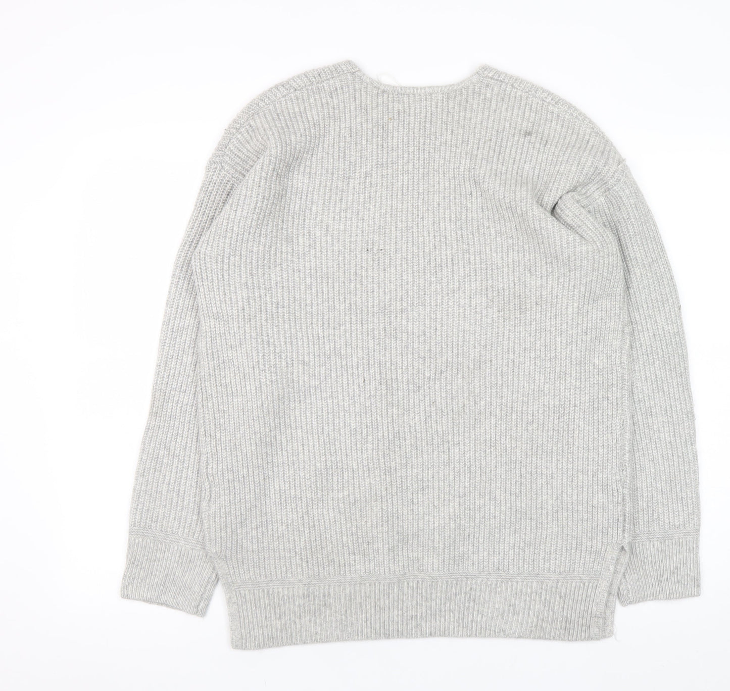 Marks and Spencer Women’s Grey V-Neck Ribbed Knit Pullover Jumper M