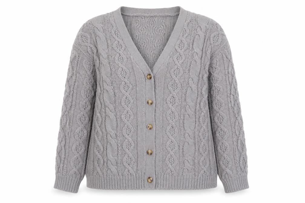 Guess Womens Grey Wool Blend Cable Knit V-Neck Cardigan Size 16