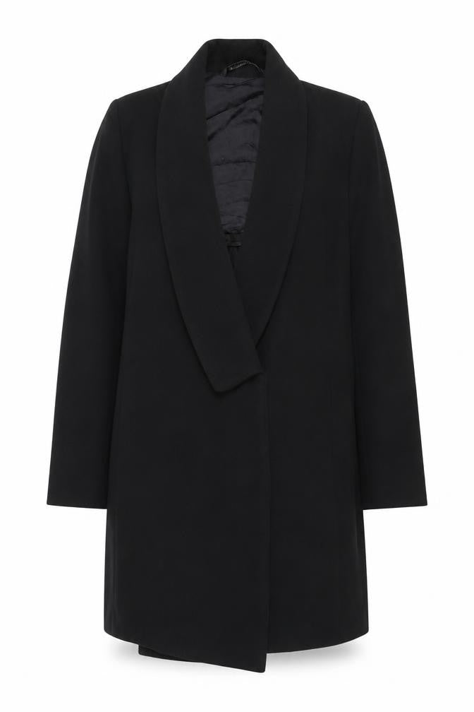Zara Woman Black Long Overcoat Size 12 Elegant Lined Coat