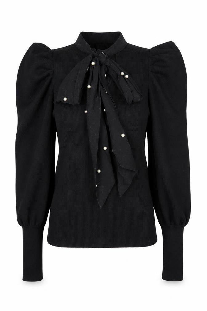 River Island Women’s Black Puff Sleeve Bow Jumper Size 6