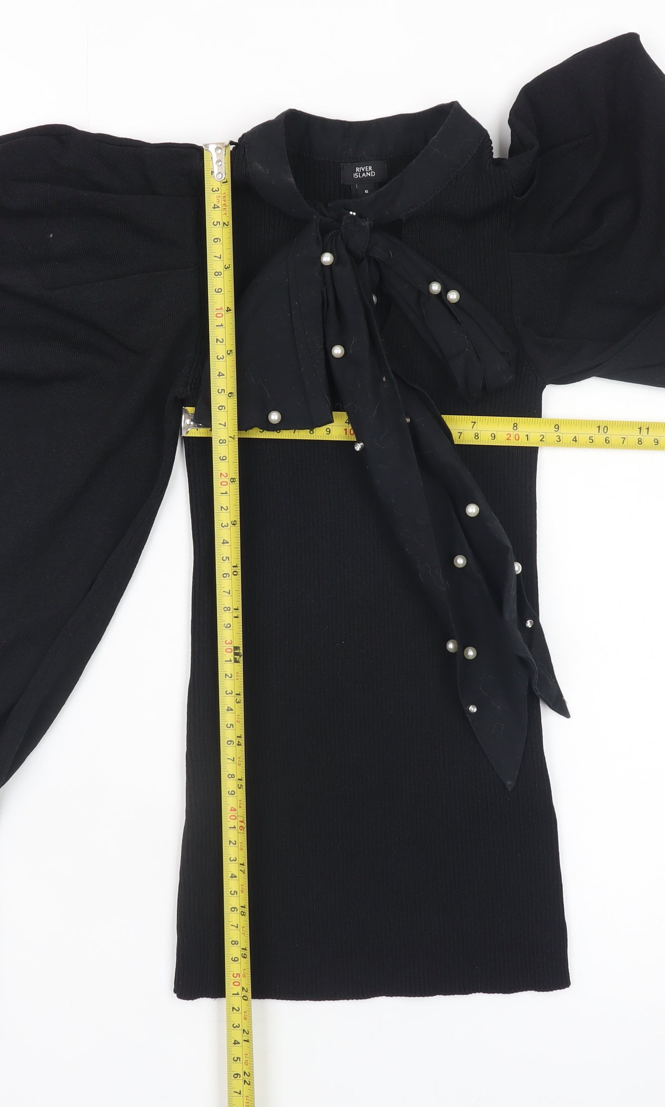 River Island Women’s Black Puff Sleeve Bow Jumper Size 6