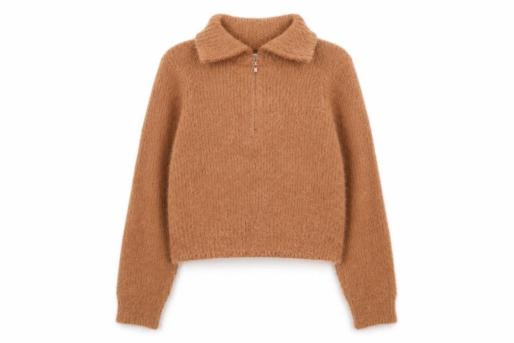 Ruby Moon Women’s Brown Collared Half Zip Knit Jumper Size S